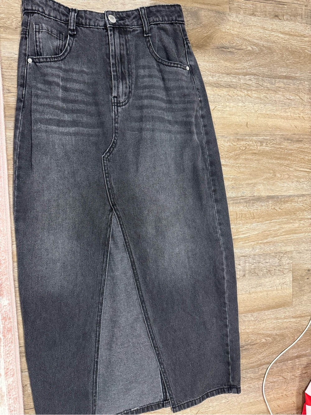 Boohoo Black Washed Denim Midi Skirt with Front Slit
